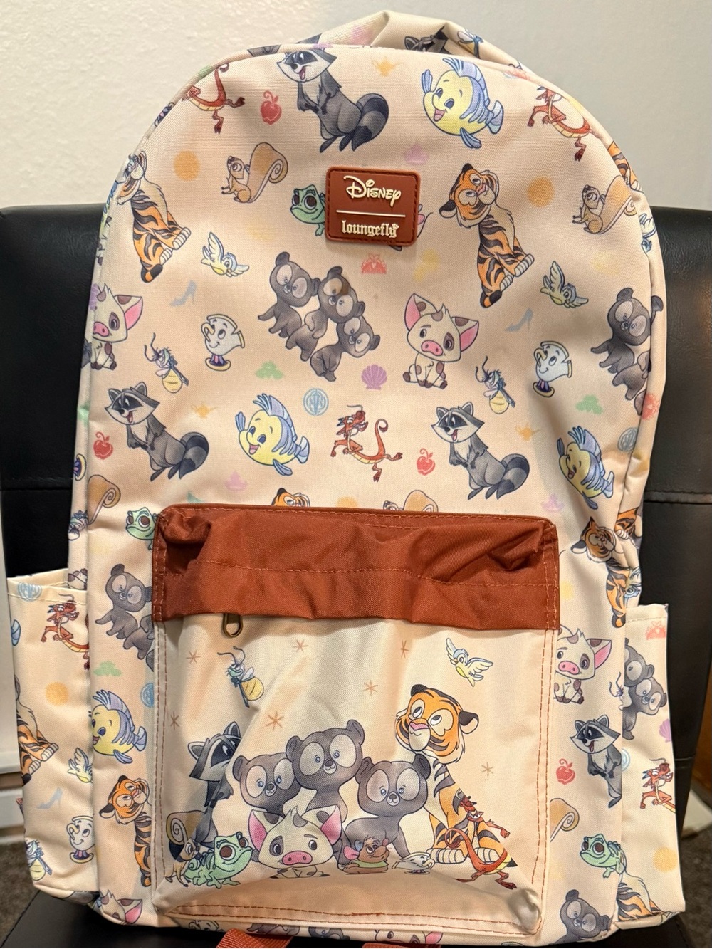Large Loungefly Disney Small Pets Cream Backpack with Brown Pocket NWT